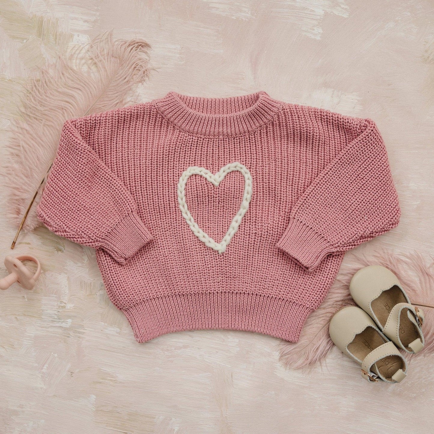 Pink Heart Hand Embroidered Sweater Top