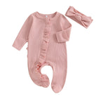 Ruffle Footed Jumpsuit Romper with Headband Set
