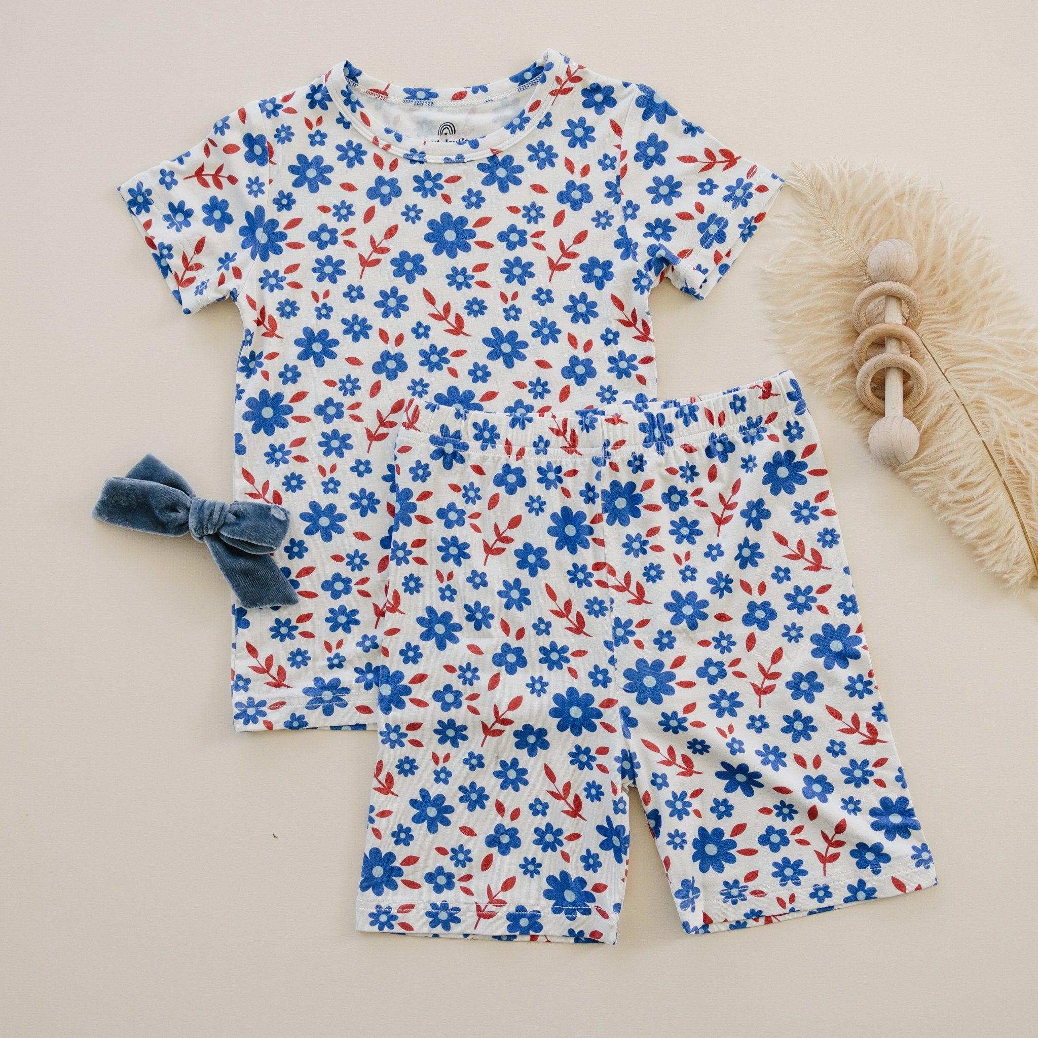 Red White & Blooms 2pc Bamboo Pajamas Floral Set *see size notes