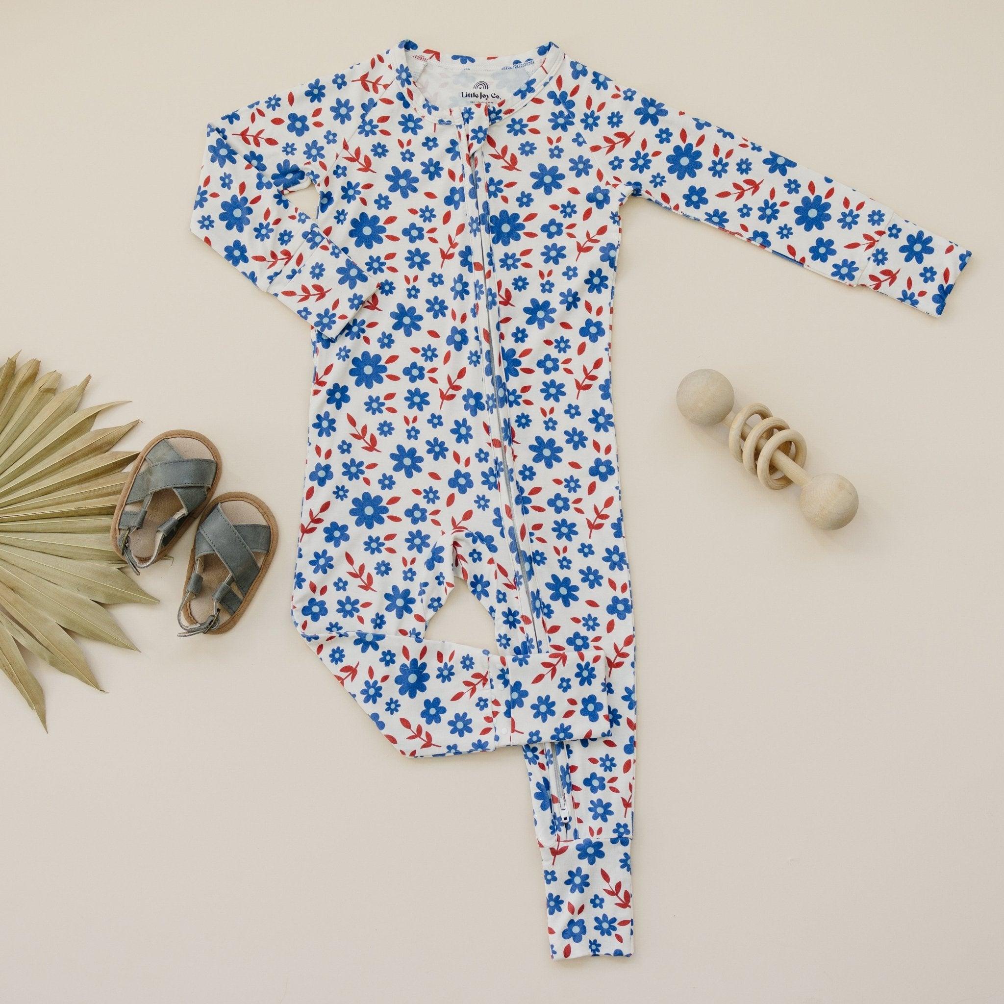 Red White & Blooms Bamboo Zippy Floral Zipper Romper