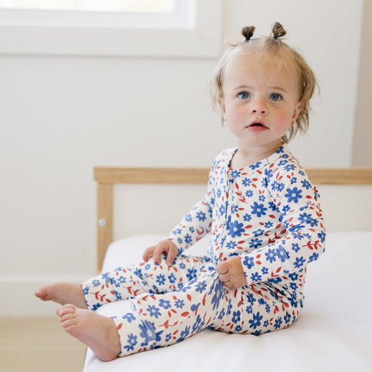 Red White & Blooms Bamboo Zippy Floral Zipper Romper