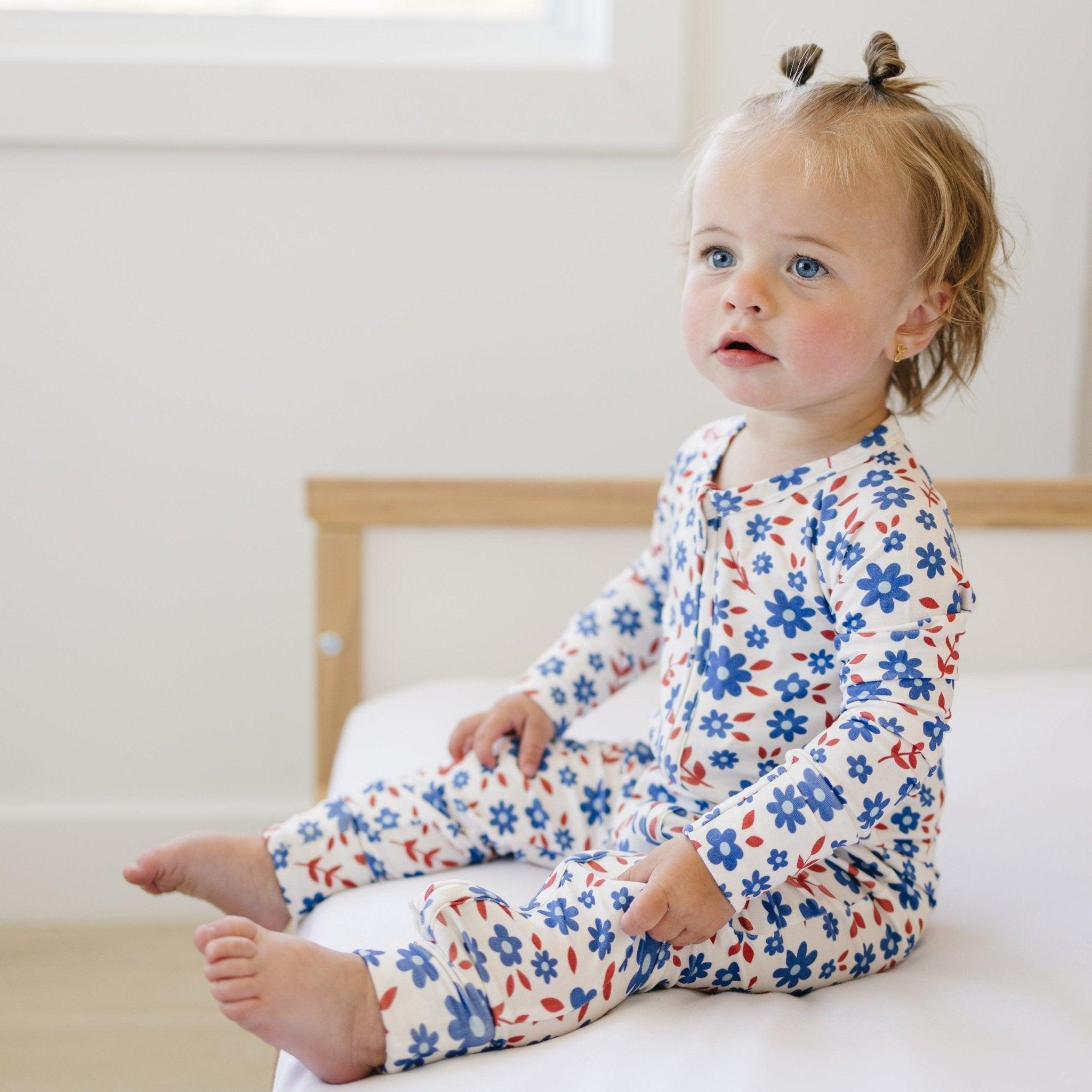 Red White & Blooms Bamboo Zippy Floral Zipper Romper