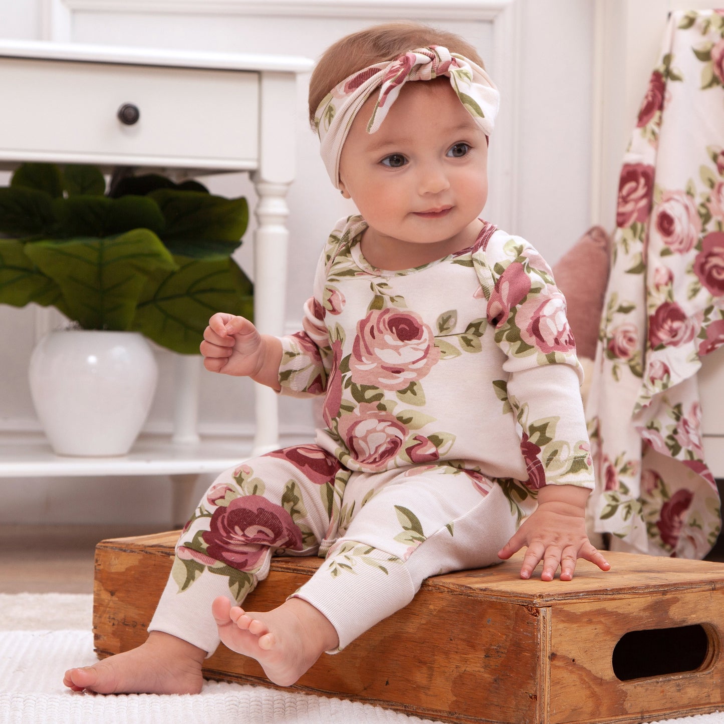 Cabbage Rose Cotton Floral Romper