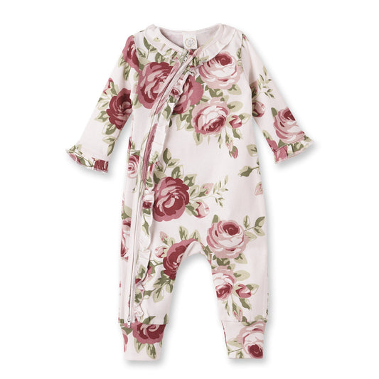 Cabbage Rose Floral Zippered Zipper Romper