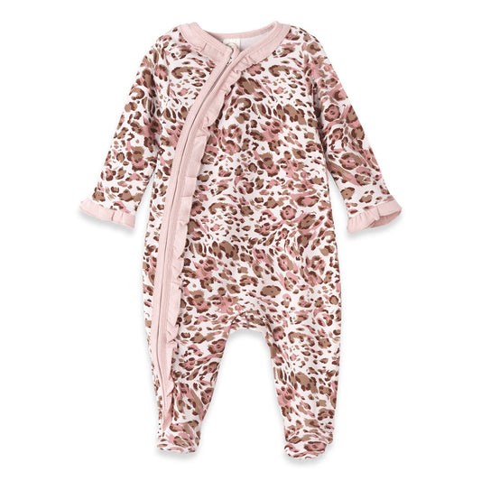 Pink Leopard Bamboo Zipper Romper