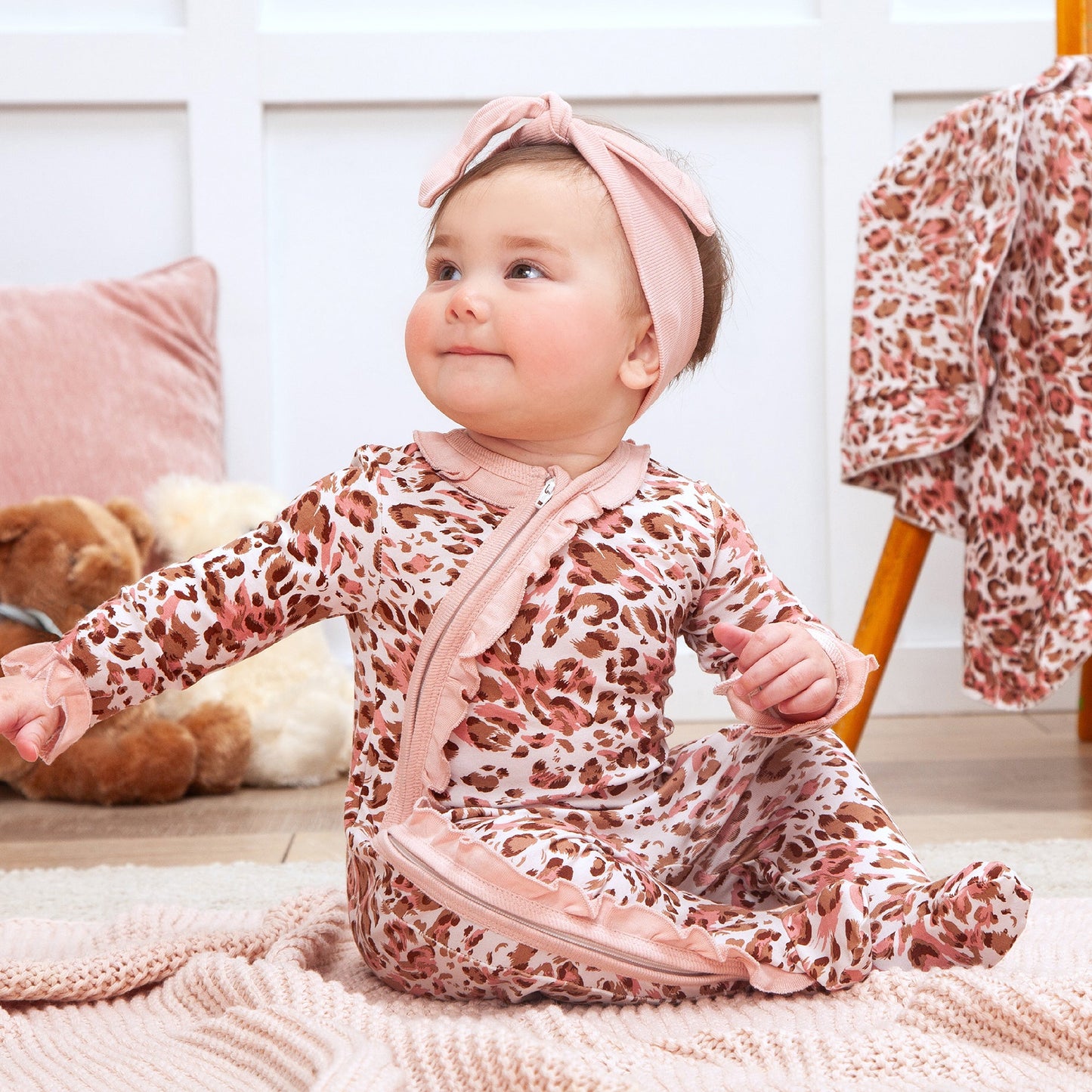 Pink Leopard Bamboo Zipper Romper