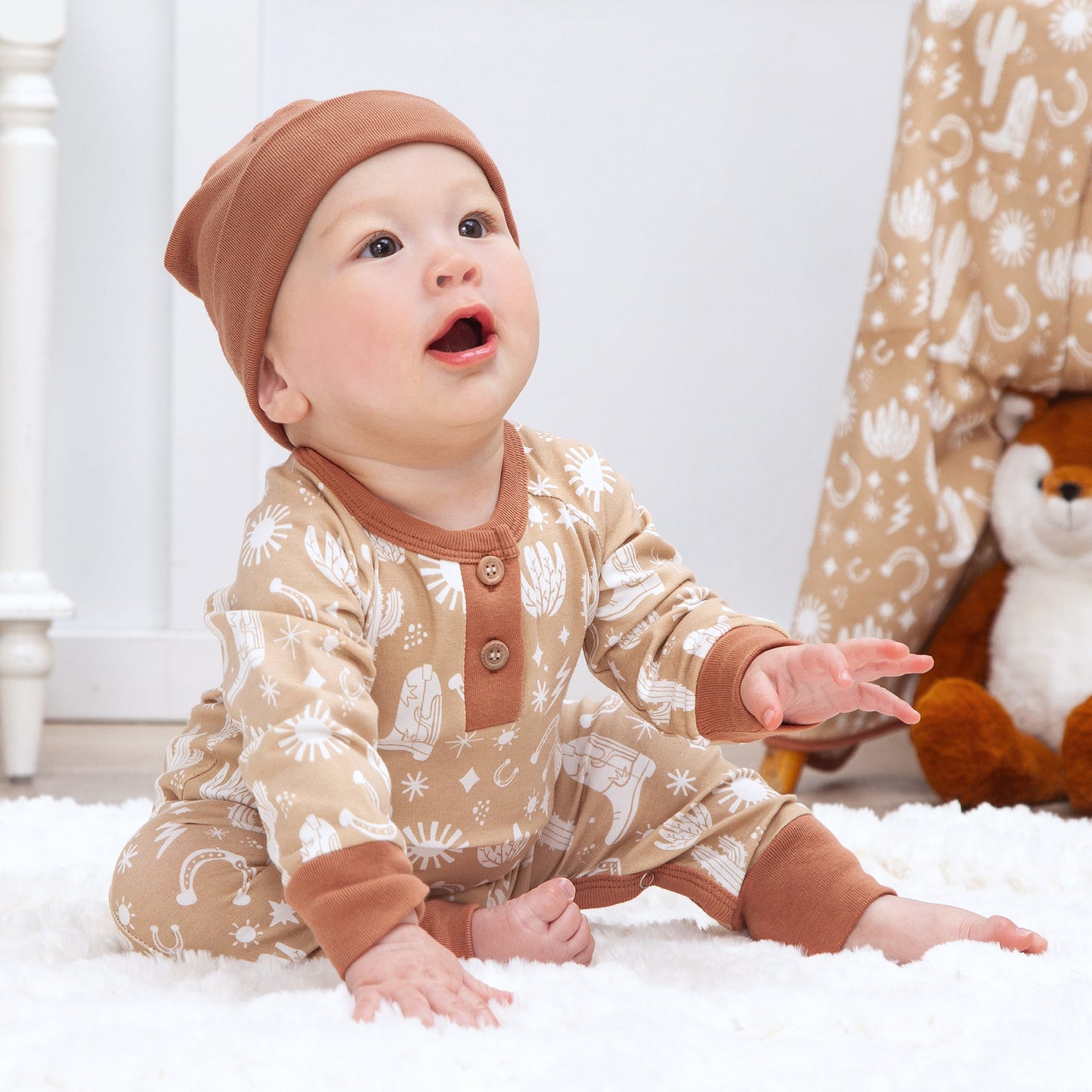 Wild West/Tan Bamboo Romper