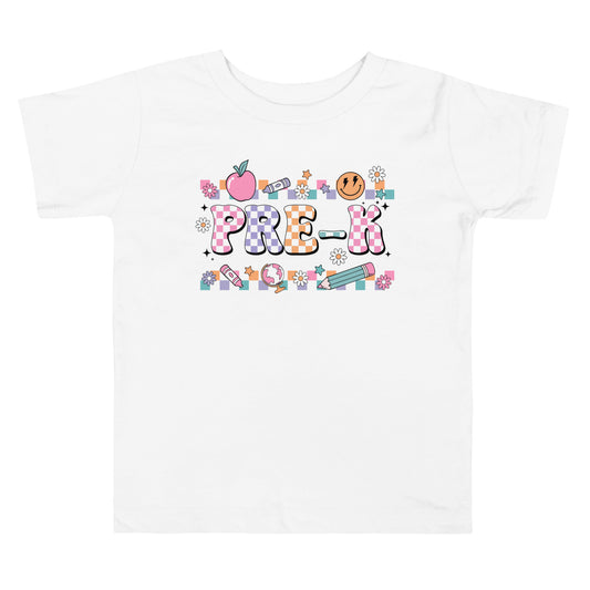 Pre-K T-Shirt Retro Checker Top, Back to School, Toddler Short Sleeve Tee