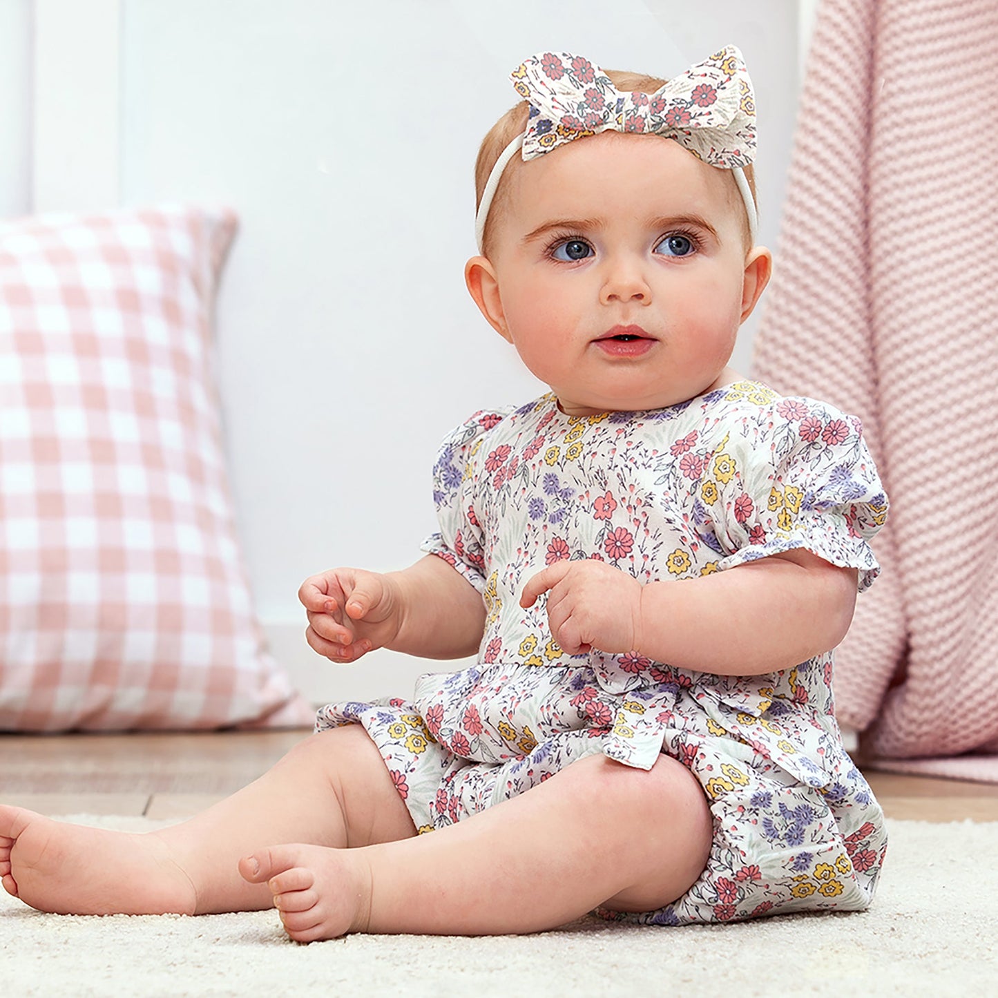 Floral Cotton Baby Romper with Bow