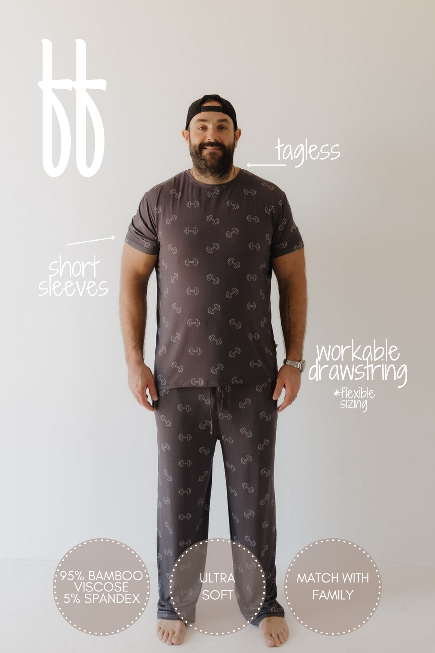 Bamboo Men's Short Sleeve Pajama | Charcoal Arm Day