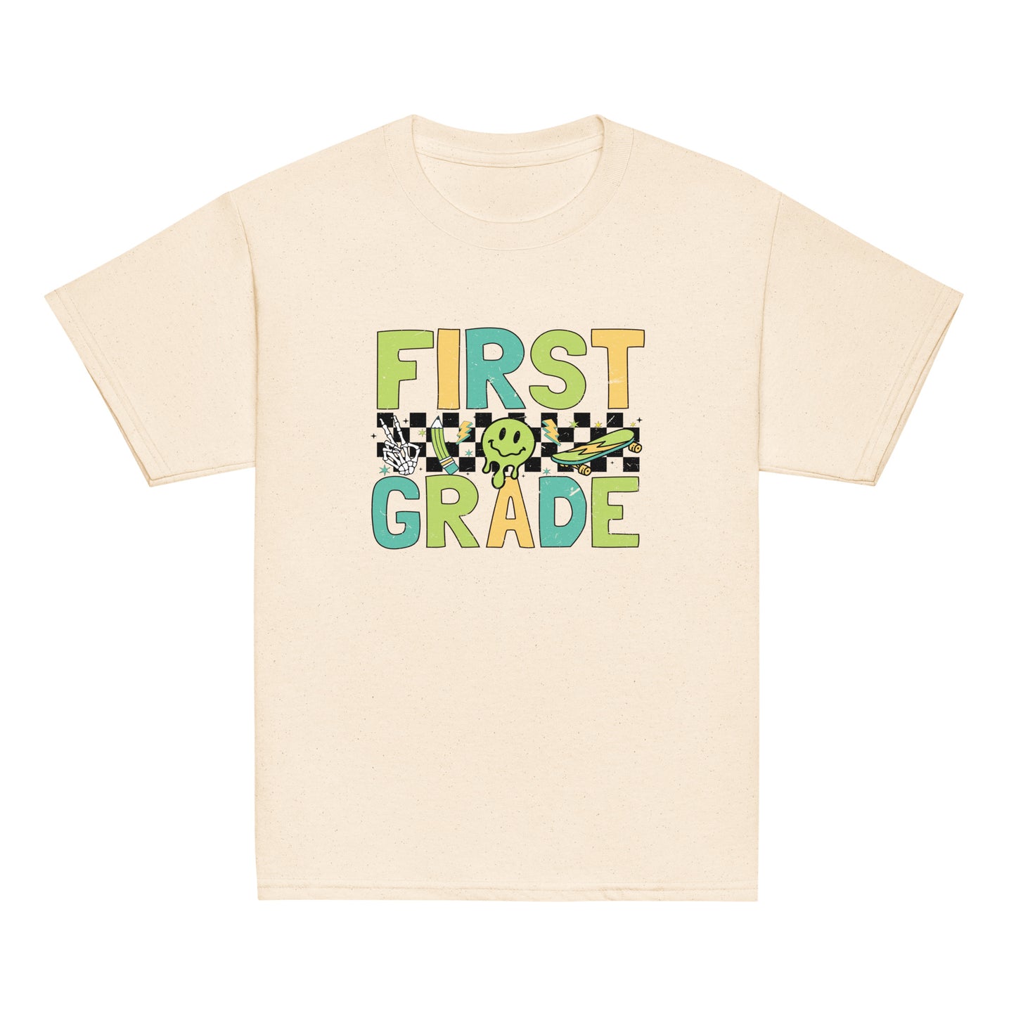 First Grade T-Shirt Retro Skate Natural Shirt, Back to School T-Shirt Kids