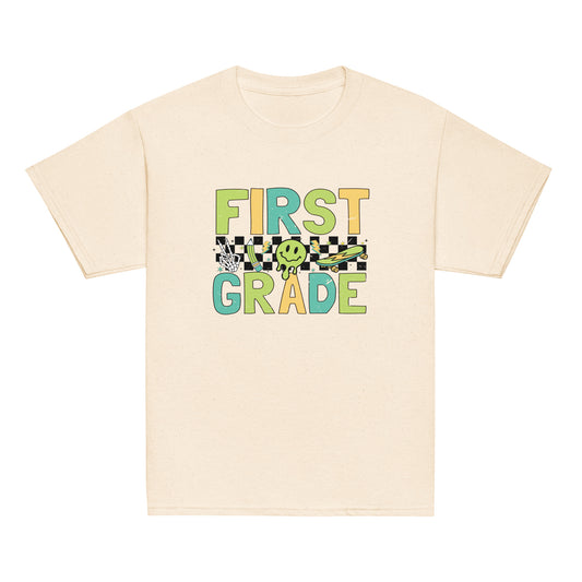 First Grade T-Shirt Retro Skate Natural Shirt, Back to School T-Shirt Kids