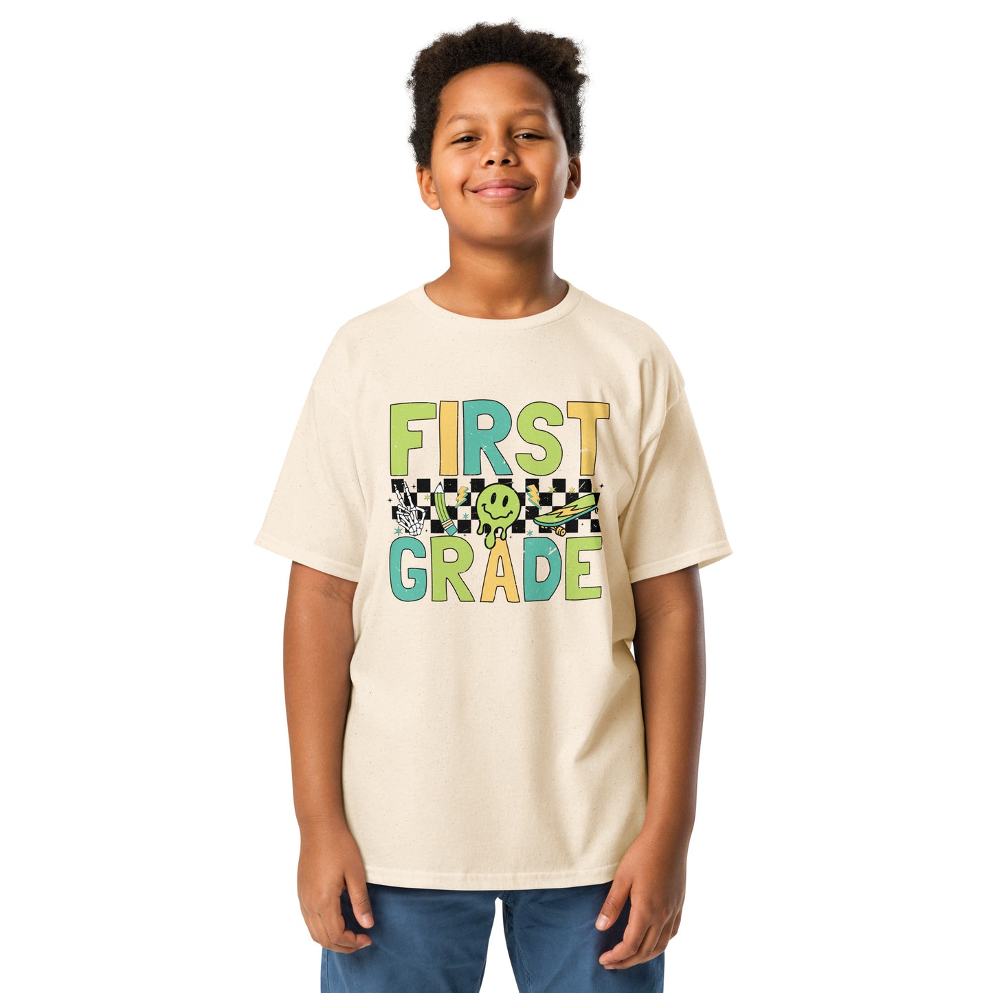 First Grade T-Shirt Retro Skate Natural Shirt, Back to School T-Shirt Kids