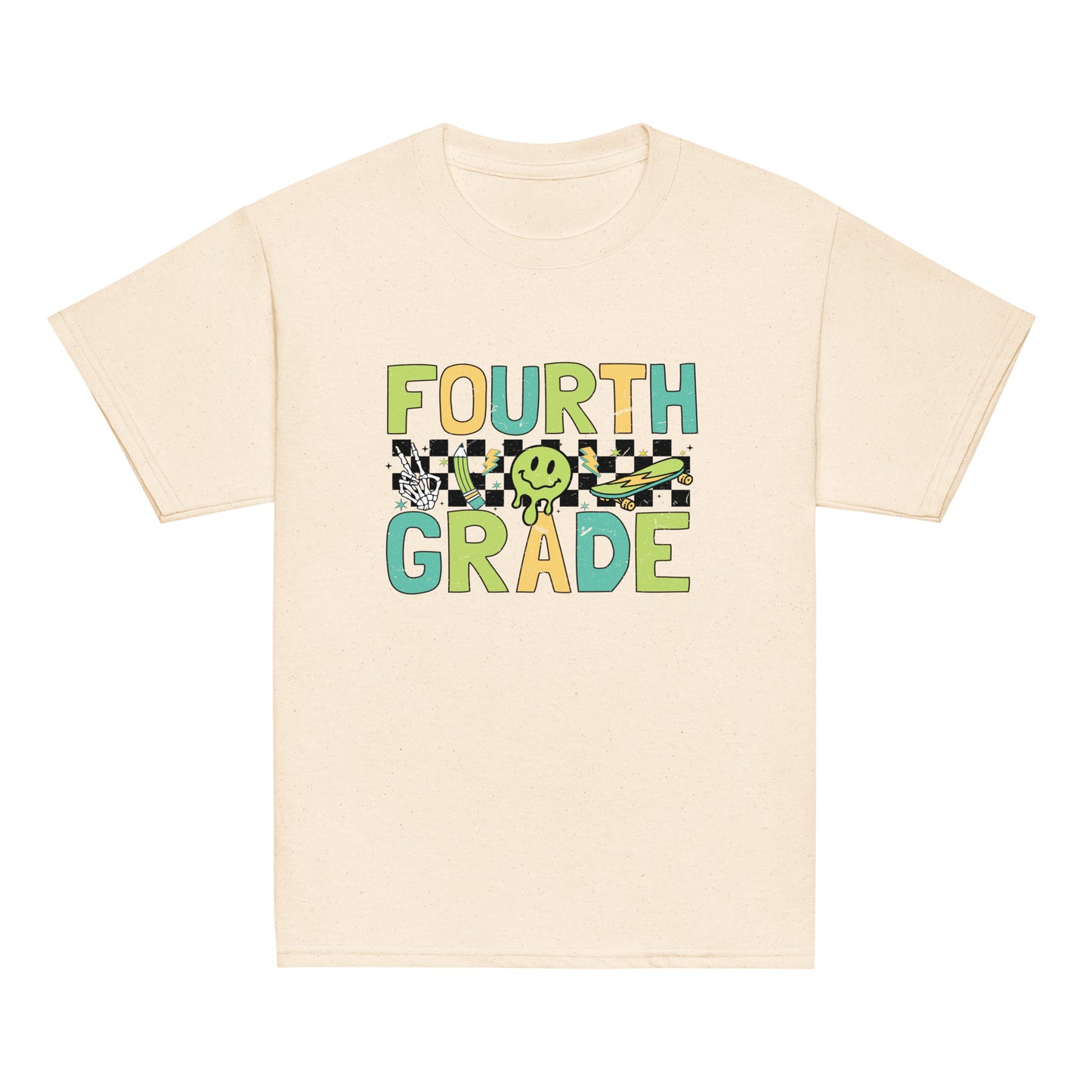 Fourth Grade T-Shirt Retro Skate Natural Shirt, Back to School T-Shirt Kids