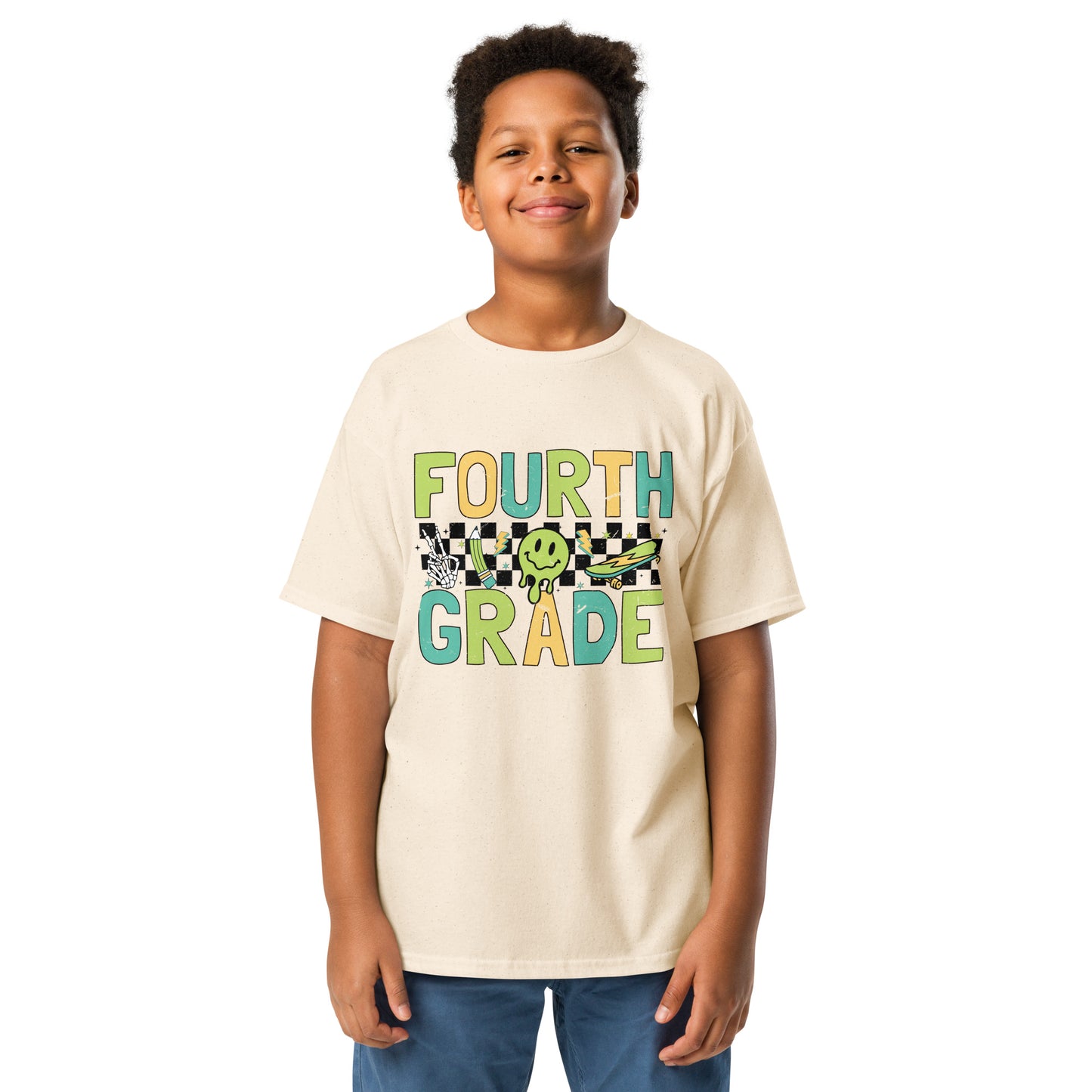 Fourth Grade T-Shirt Retro Skate Natural Shirt, Back to School T-Shirt Kids