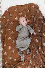 Grey Organic Cotton Ribbed Knot Gown