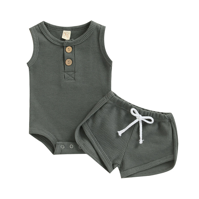 Neutral Newborn Baby Boy Girl Sleeveless Button Jumpsuit Solid Color Romper