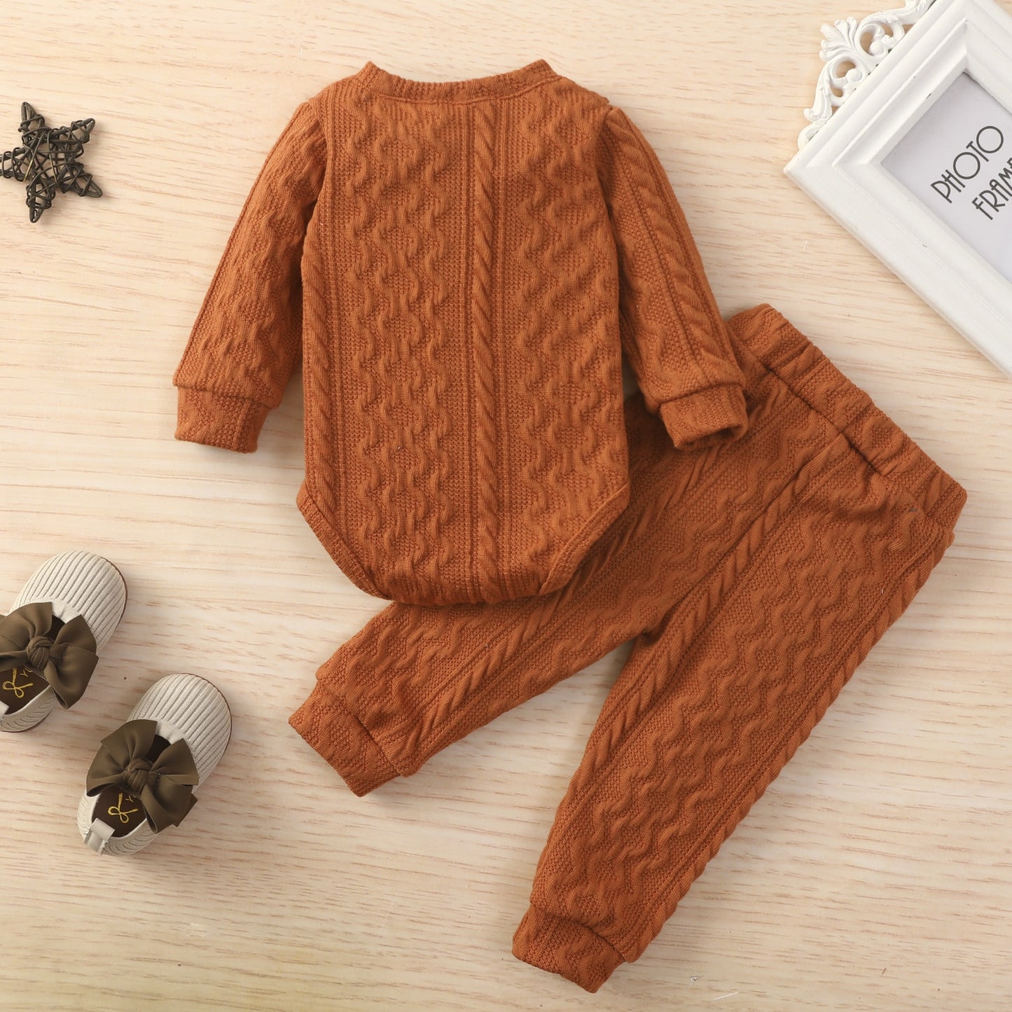 Adorable Knit Baby Girl Boy 2 Piece Long Sleeve Sweater Romper And Pants