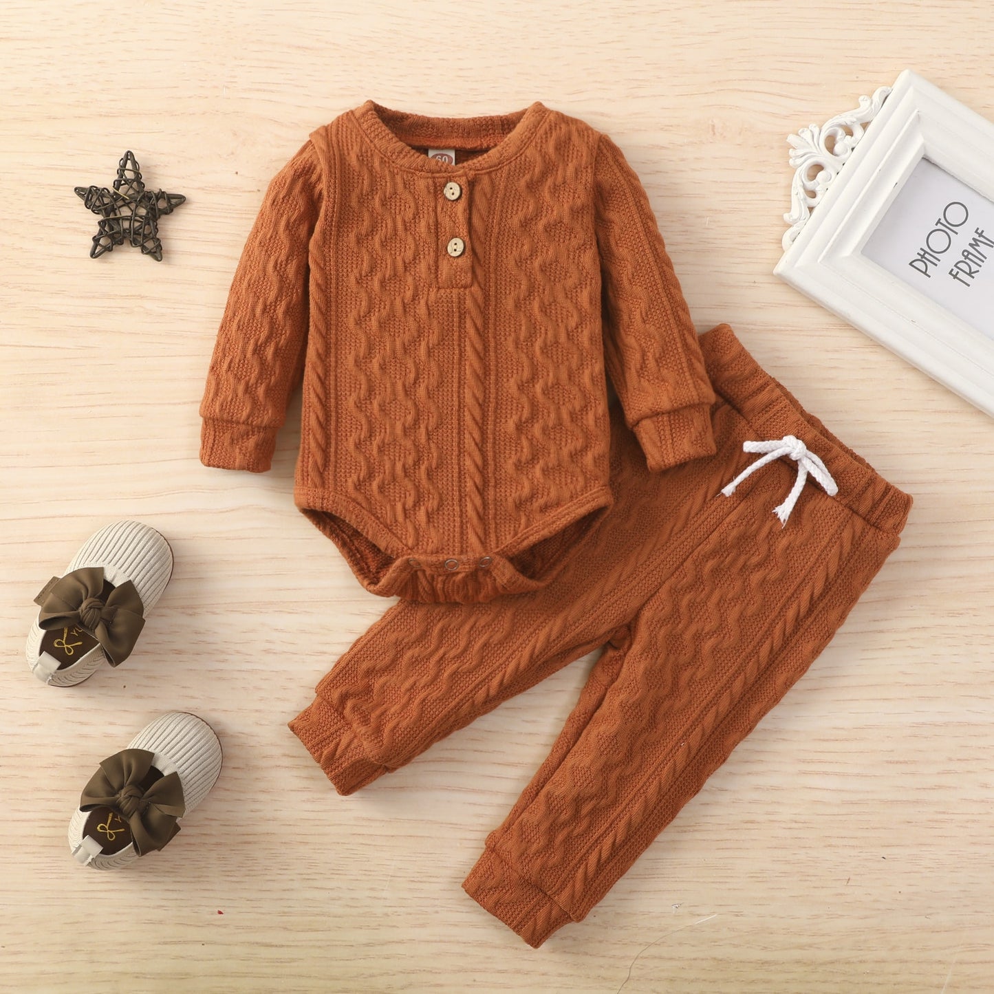 Adorable Knit Baby Girl Boy 2 Piece Long Sleeve Sweater Romper And Pants