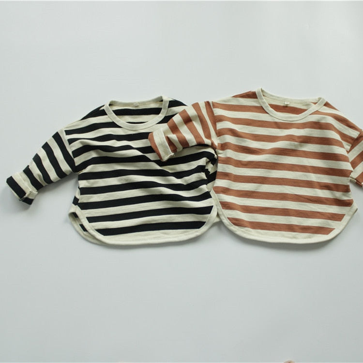 Baby Toddler Boy Girl Kids Striped T-shirts Loose Long Sleeve Tops Children Tees