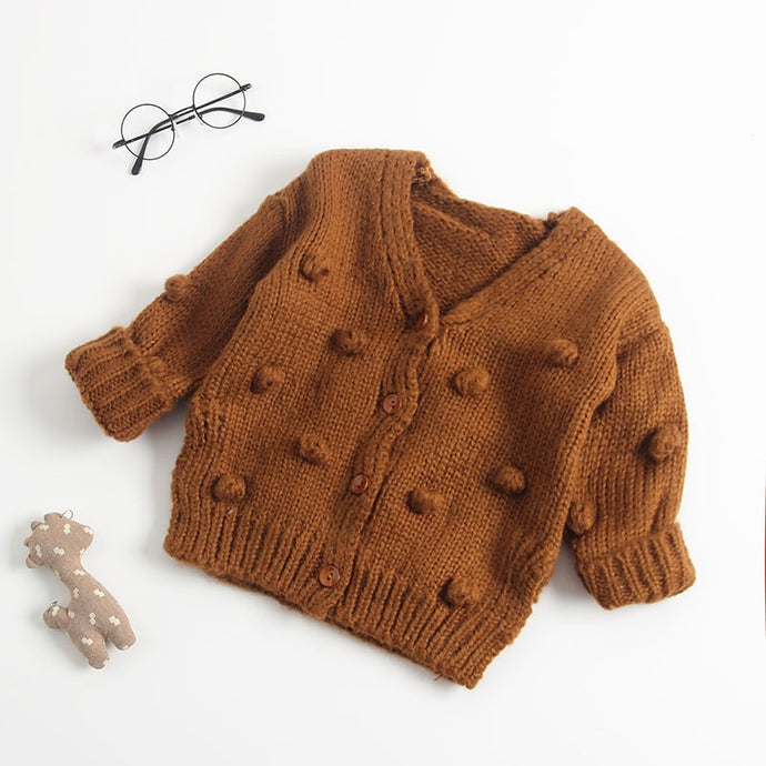 Toddler Baby Girl Pom Pom Knit Sweater V-Neck Button Down Top
