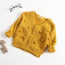 Load image into Gallery viewer, Toddler Baby Girl Pom Pom Knit Sweater V-Neck Button Down Top
