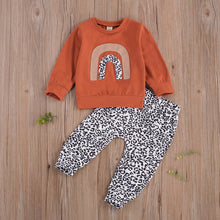 Load image into Gallery viewer, 2 Piece Newborn Infant Baby Girl Autumn Clothing Set Long Sleeve Rainbow Printed Top Leopard Pant Outfit
