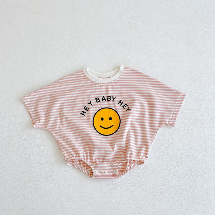 Baby Bodysuits Boys Girls Jumpsuits Infant  Striped One Piece Hey Baby Hey Short Sleeve Bubble Romper