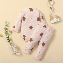 Load image into Gallery viewer, Baby Boy Girl 2 Pcs Waffle Outfit Bear Print Long Sleeve Pants Outfit
