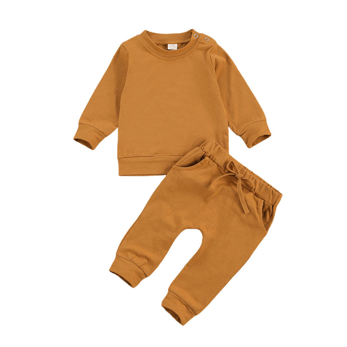 Baby Girl Boy Clothing Set Long Sleeve Solid Cotton Top Long Pant 2Pcs Fall Outfit Set