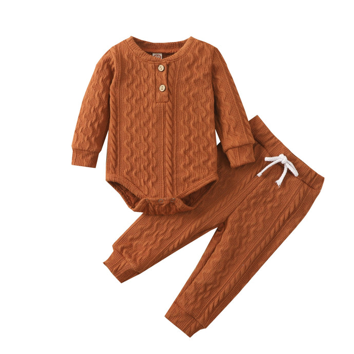 Adorable Knit Baby Girl Boy 2 Piece Long Sleeve Sweater Romper And Pants