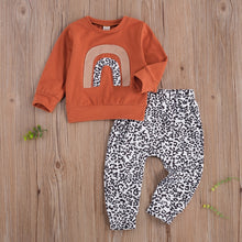 Load image into Gallery viewer, 2 Piece Newborn Infant Baby Girl Autumn Clothing Set Long Sleeve Rainbow Printed Top Leopard Pant Outfit
