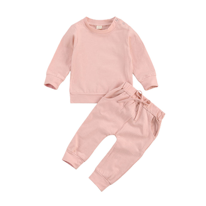 Baby Girl Boy Clothing Set Long Sleeve Solid Cotton Top Long Pant 2Pcs Fall Outfit Set
