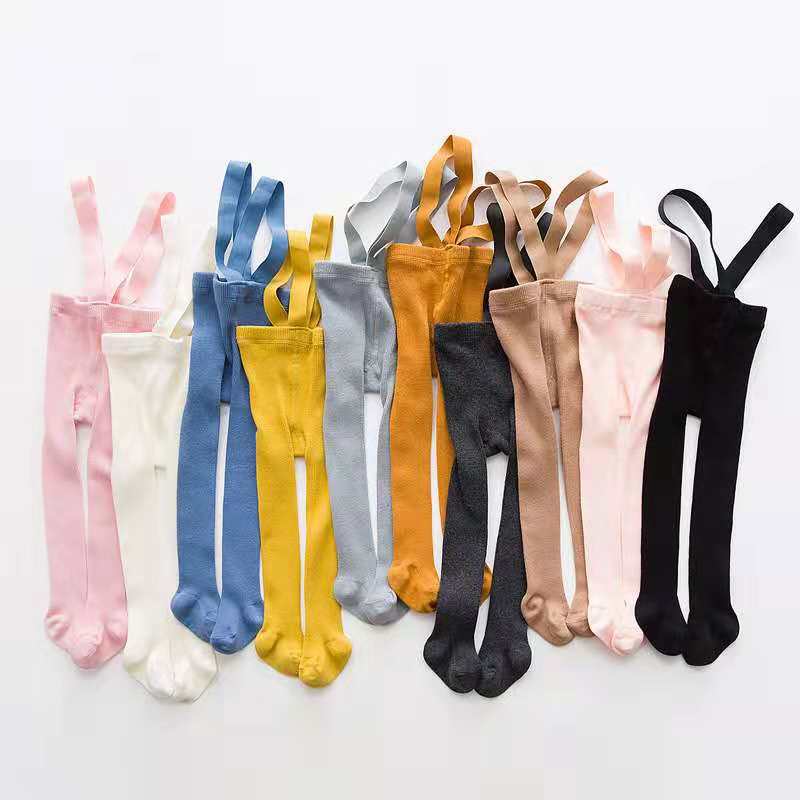 Baby Cotton Suspender Leggings Infants Baby Girls Boys Cute Solid Color High Waist Overall Leggings Tights Socks