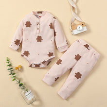 Load image into Gallery viewer, Baby Boy Girl 2 Pcs Waffle Outfit Bear Print Long Sleeve Pants Outfit
