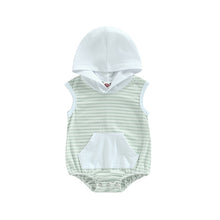 Load image into Gallery viewer, Baby Boys Girls Tank Romper Striped Print Hooded Pocket Jumpsuit Bubble Romper
