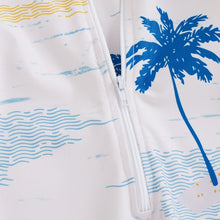 Load image into Gallery viewer, Toddler Baby Boy Girl Swimsuit Palm Tree Print Short Sleeve Zip Up Swimwear Bathing Suit
