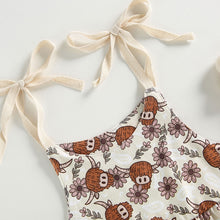 Load image into Gallery viewer, Infant Baby Girls Bodysuit Sling Romper Tie Tank Top Cattle Cow Head Floral Print Bubble Romper
