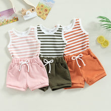 Load image into Gallery viewer, Toddler Girls Boys 2Pcs Striped Ribbed Tank Top Round Neck and Shorts Outfit
