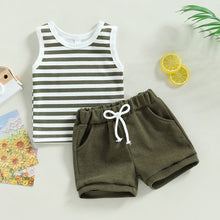Load image into Gallery viewer, Toddler Girls Boys 2Pcs Striped Ribbed Tank Top Round Neck and Shorts Outfit
