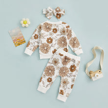 Load image into Gallery viewer, Toddler Kid Baby Girl Long Sleeve Flower Print Pullover Pants and Headband Matching Outfit
