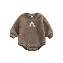 Load image into Gallery viewer, Infant Baby Boy Girl Fuzzy Bodysuit Long Sleeve Rainbow Round Neck Plush Bodysuit Bubble Romper
