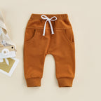 Boys Joggers Elastic Waist Adjustable Drawstring Solid Loose Fit Long Pants Baby and Toddler