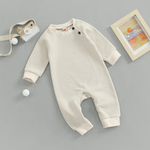 Load image into Gallery viewer, Infant Baby Boy Girl Jumpsuit Solid Color Waffle Long Sleeve Round Neck Snap Closure Romper
