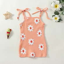 Load image into Gallery viewer, Toddler Kids Baby Girl Waffle Summer Dress Tank Top Tie Shoulder Floral Print Beach Dress
