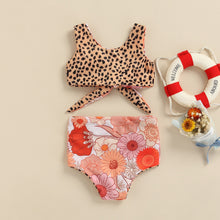Load image into Gallery viewer, Baby Toddler Girl Summer 2Pcs Swimwear Sets Knotted Top Leopard/Floral Print Bottom

