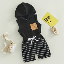 Load image into Gallery viewer, Baby Toddler Boys Summer 2PCS Outfit Hoodie Tank Top Striped Drawstring Shorts
