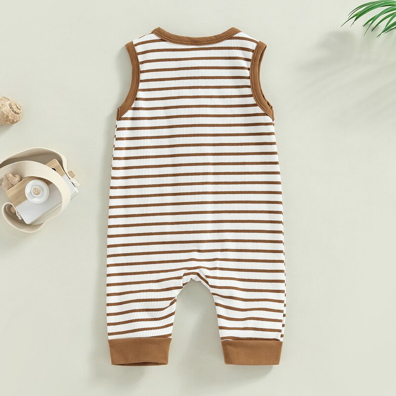 Infant Baby Girls Boys Romper Stripe Tank Top Crew Neck Buttons Snap Closure Jumpsuits