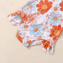 Load image into Gallery viewer, Infant Girls Summer Swimsuit Flower Print Long Sleeve Zipper Closure Ruffle Rash guard Swimming Cap
