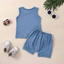 Load image into Gallery viewer, Toddler Boys 2Pcs Summer Outfit Sets Color Block Tank Top and Solid Drawstring Shorts
